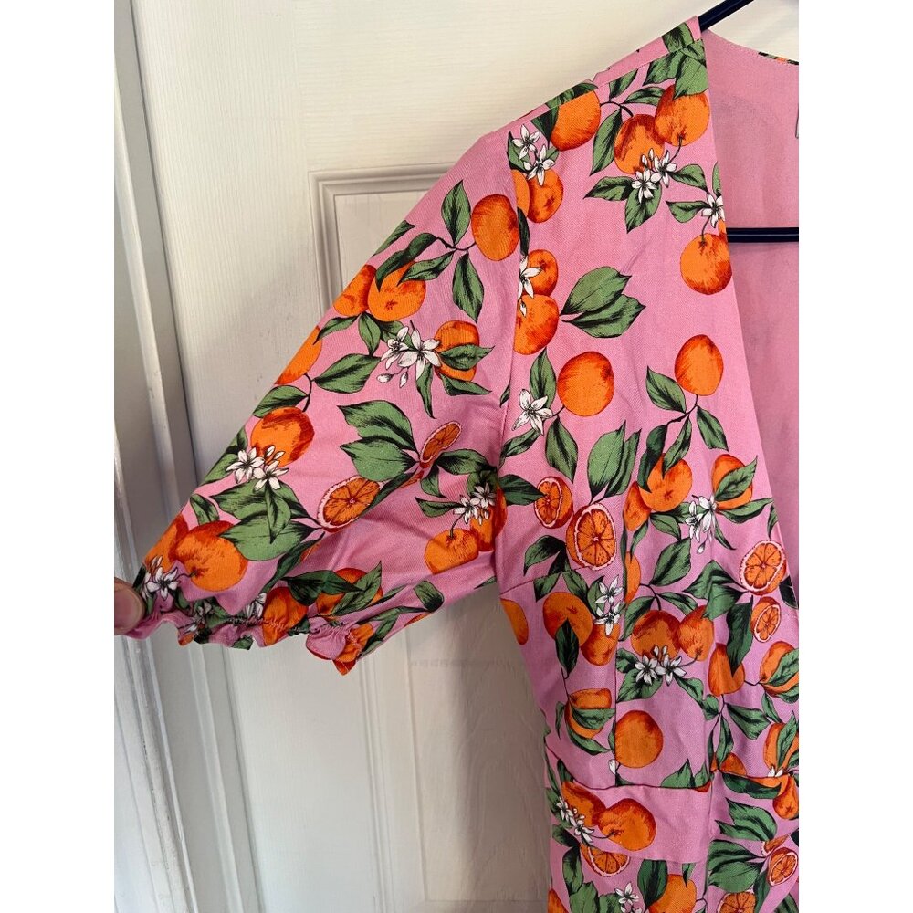 Finders Keepers Aranciata Orange Print Wrap Dress Mini Ruffle Puff Short Sleeve - Picture 5 of 10